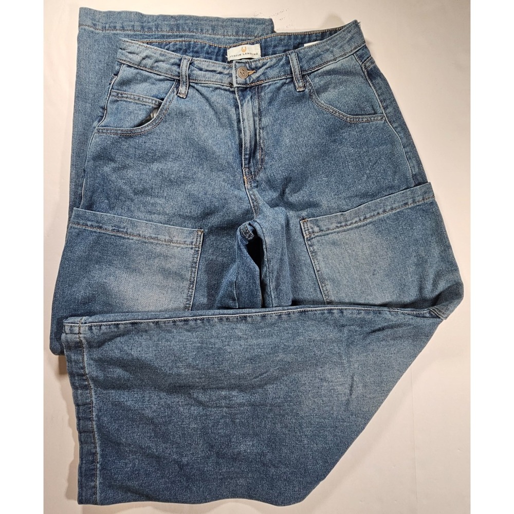 Austin Landing Jeans Womens 7 Wide Leg Distressed‎ Denim Utility Cargo 9-Pockets